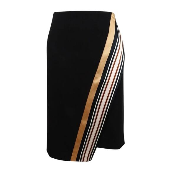 DKNY Black And Gold Asymmetrical Border-Print Wrap Skirt Size 2 NWT - Picture 3 of 7